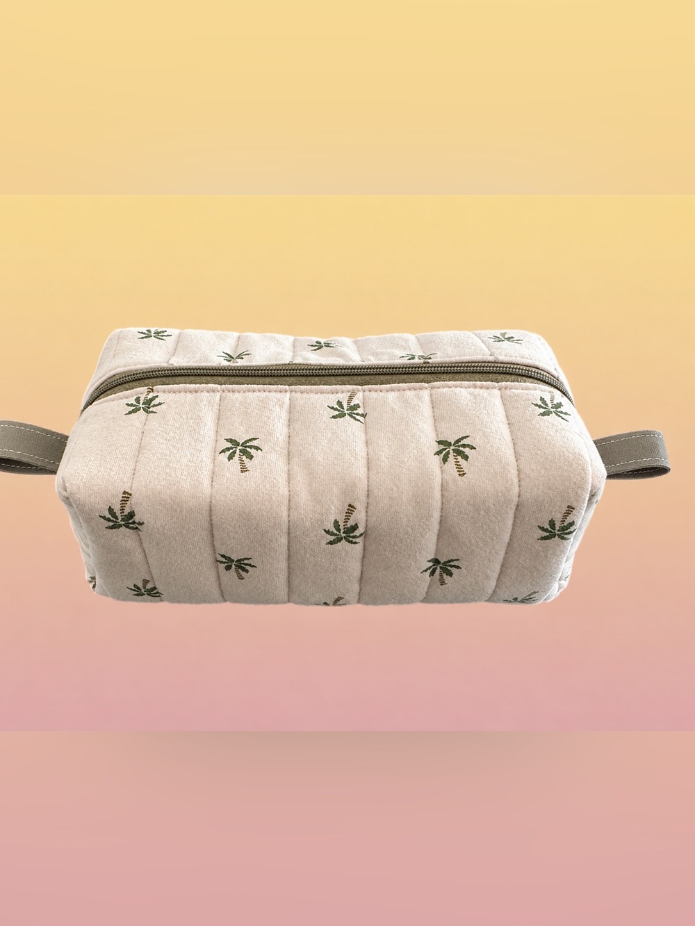 Quilted Palm Print Makeup Organizer Pouch with Handle